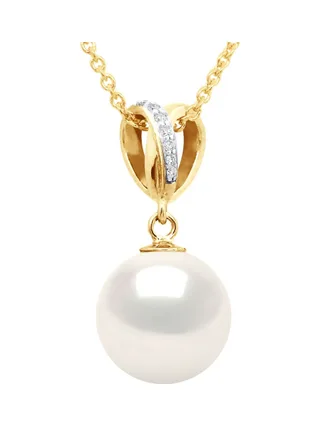 Collier Véritable Perle d'Eau Douce Ronde 10-11 mm Diamants 0.03 ct — Or Jaune 375 Millièmes — 42 cm 1
