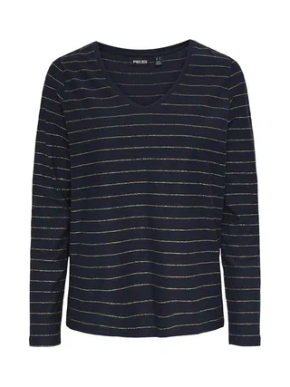 T-shirt Manches Longues Marine/Doré Femme Pieces Milona 1