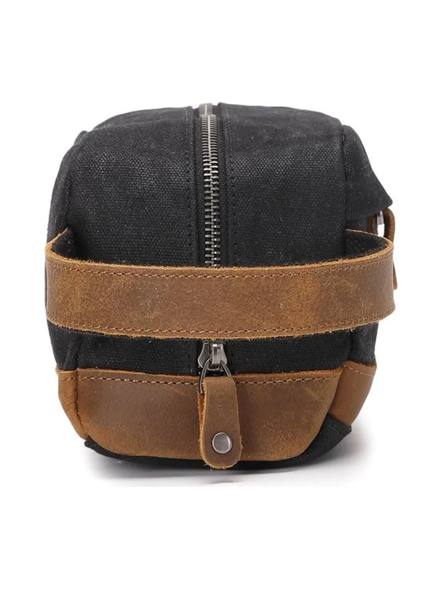 TONY - Trousse de toilette en cuir véritable et toile enduite - Bleu 59