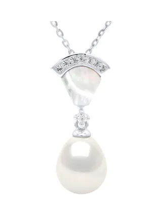Collier Maille Forçat Véritable Perle d'Eau Douce 8-9 mm — Argent 925 Millièmes Rhodié — 42 cm 2