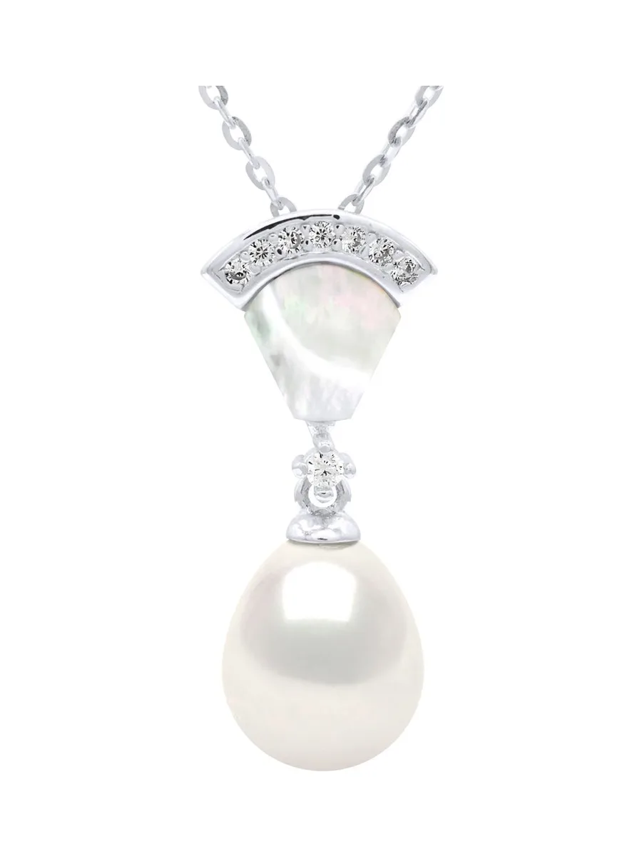Collier Maille Forçat Véritable Perle d'Eau Douce 8-9 mm — Argent 925 Millièmes Rhodié — 42 cm 2
