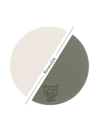 Sous-verre rond réversible - 6 pièces - Cuir recyclé blanc crème et vert de gris 3