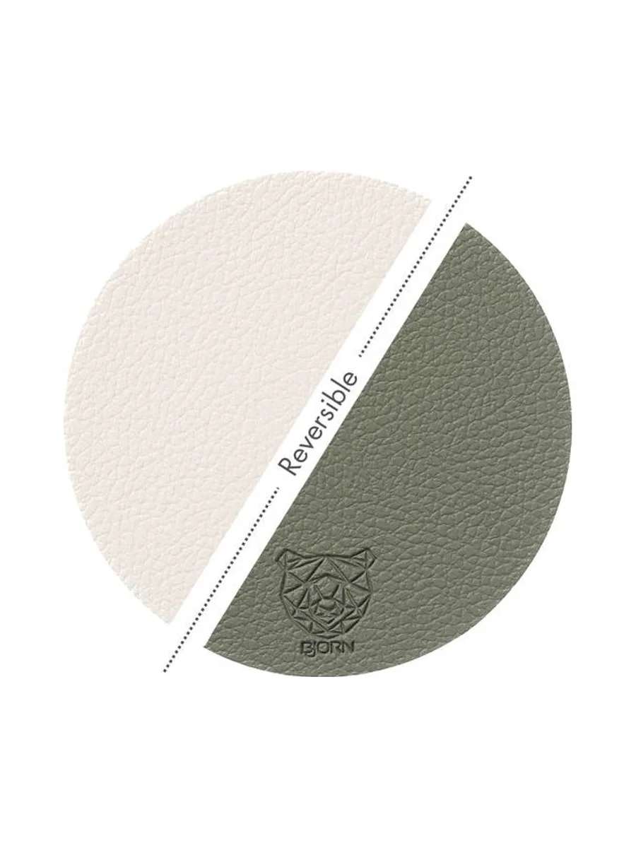 Sous-verre rond réversible - 6 pièces - Cuir recyclé blanc crème et vert de gris 3