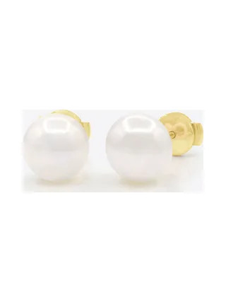 Boucles d'Oreilles Véritables Perles d'Eau Douce Bouton 9-10 mm — Or Jaune 375 Millièmes 1