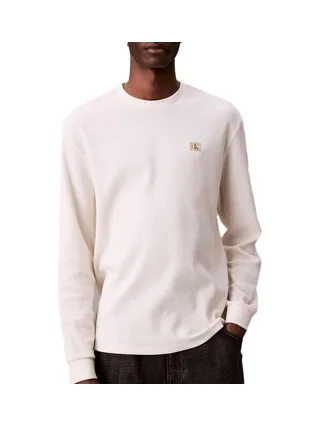 Sweat Blanc Homme Calvin Klein Jeans Waffle Badge 1