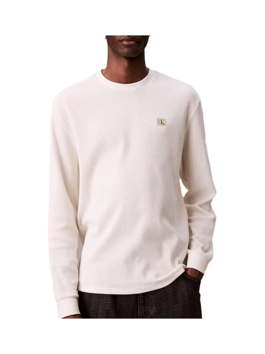Sweat Blanc Homme Calvin Klein Jeans Waffle Badge 2