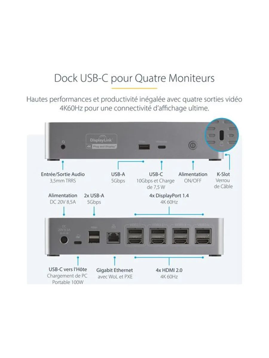 USB-C Dock - 4K Quad Monitor - 100W PD 9