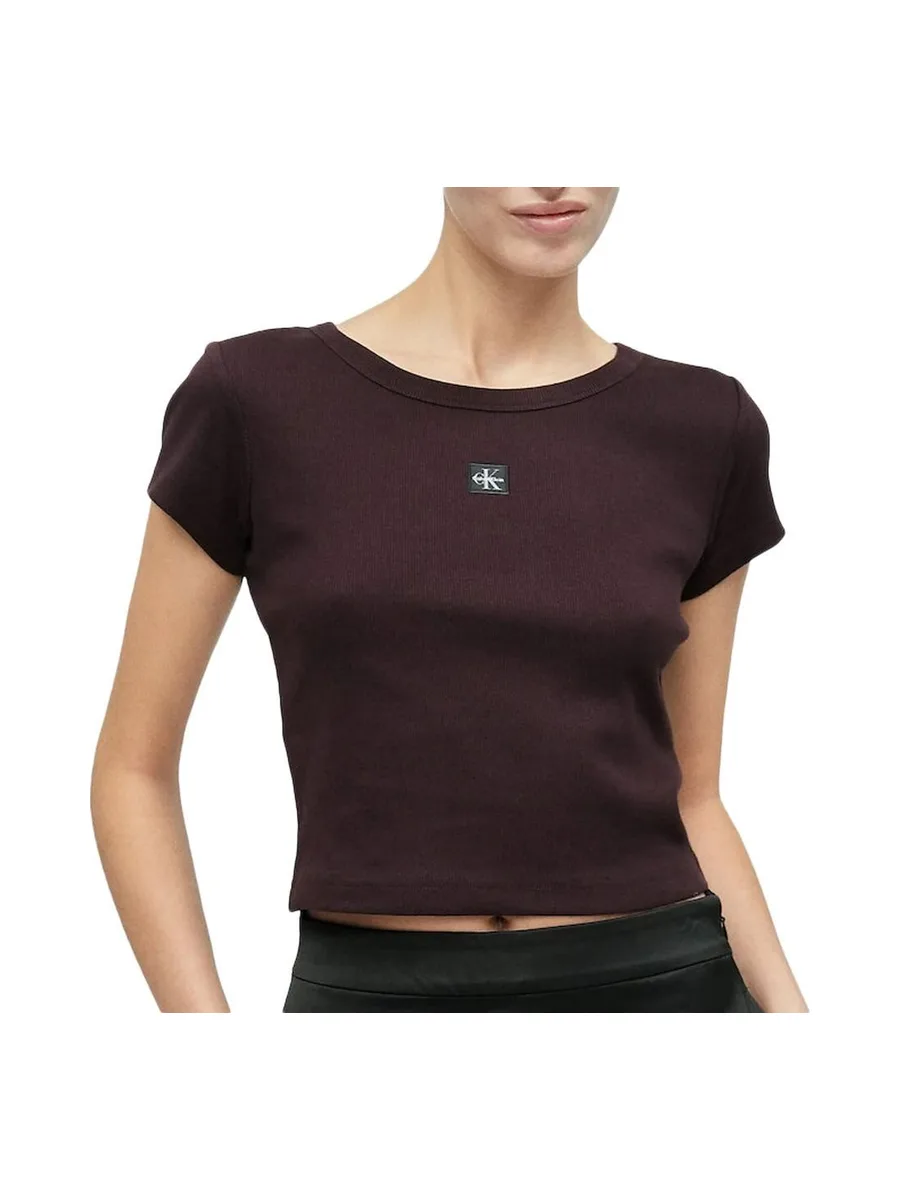T-Shirt Marron Femme Calvin Klein Label 2x2 2