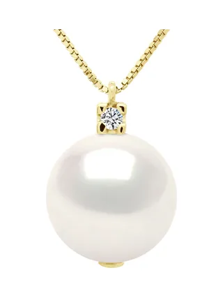 Collier Véritable Perle d'Eau Douce Ronde 10-11 mm Diamant 0.02 ct — Or Jaune 375 Millièmes — 42 cm 1