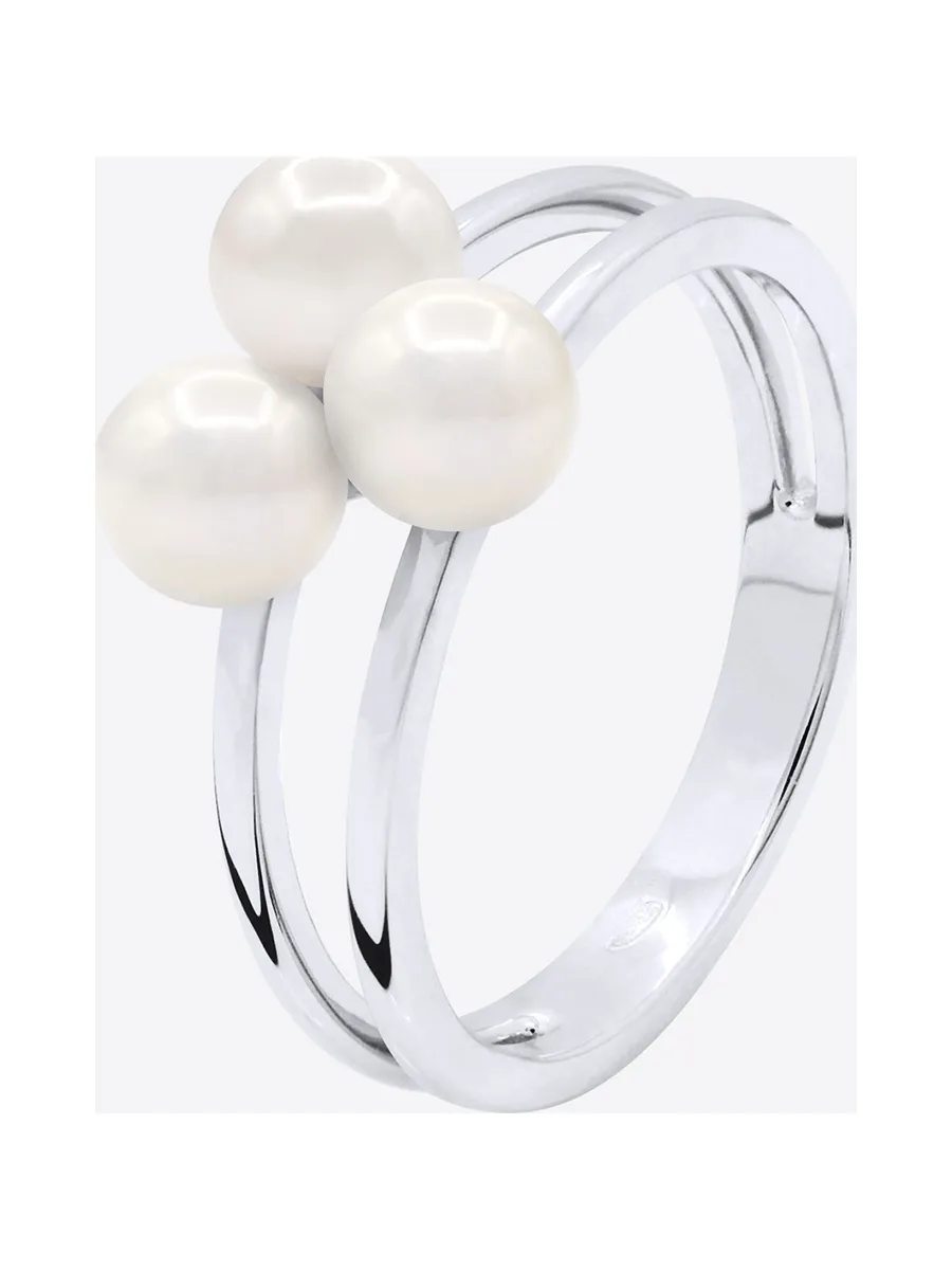 Bague Trilogie Véritables Perles d'Eau Douce Rondes 5-6 mm — Argent 925 Millièmes Rhodié 5
