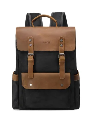 ED - Sac à dos en cuir véritable et toile enduite - Bleu 25