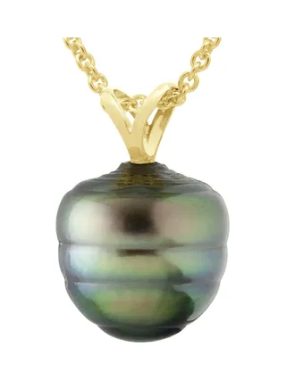 Pendentif Bélière Articulée Véritable Perle de Tahiti Cerclée 9-10 mm — Or Jaune 750 Millièmes 1