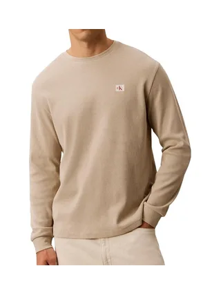 Sweat Beige Homme Calvin Klein Jeans Waffle Badgeses 1