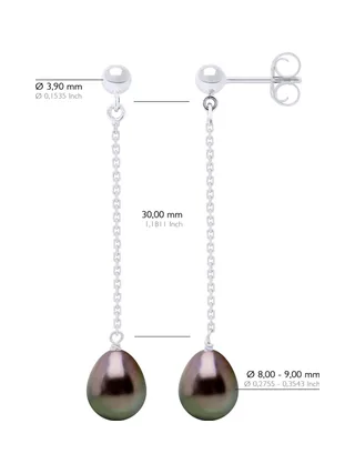 Boucles d'Oreilles Véritables Perles de Tahiti Poires 8-9 mm — Or Blanc 375 Millièmes 2