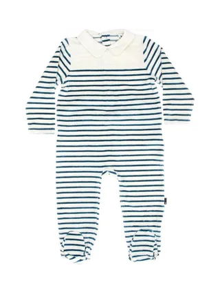 Pyjamas Rayures Blanc/Bleu Garçon Elle est ou la mer Jama 1