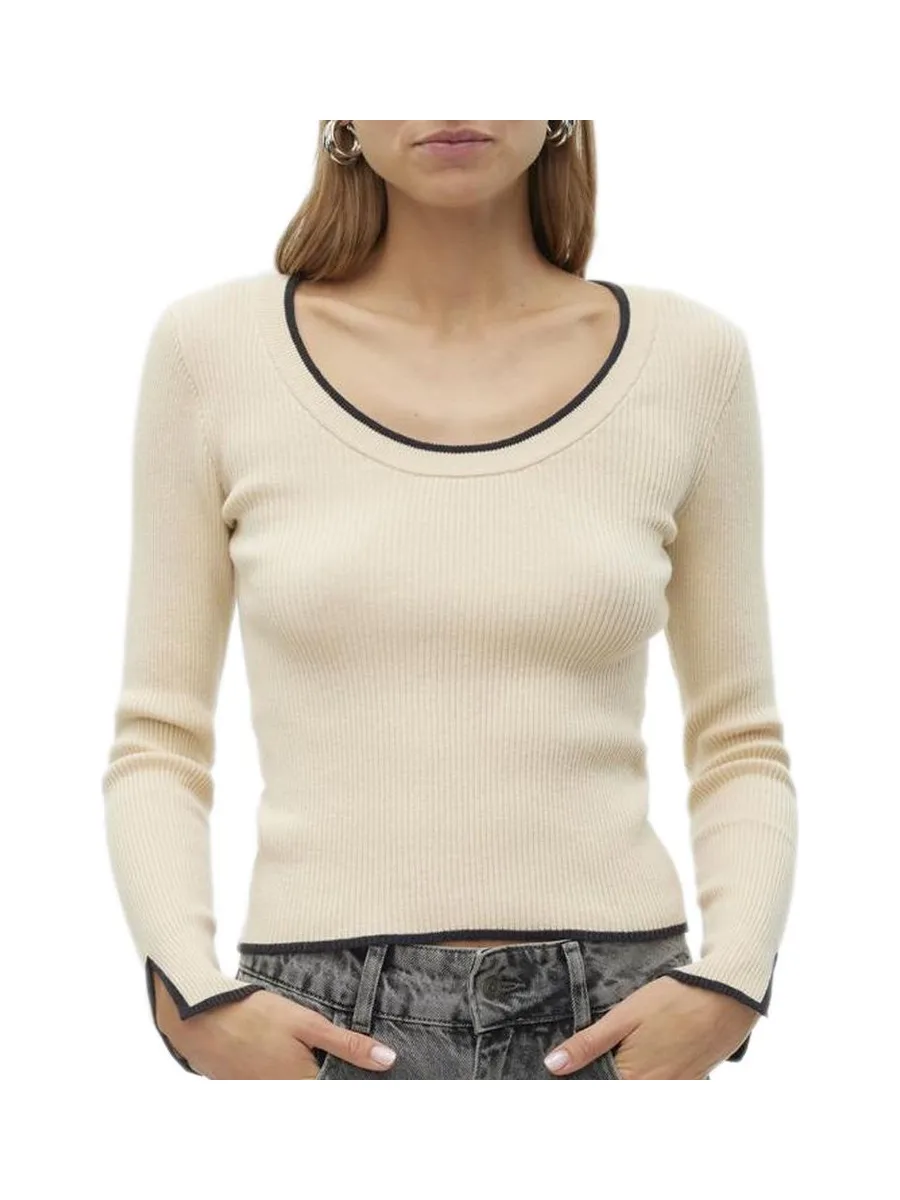 Pull Crème/Noir Femme Vero Moda Joan 2