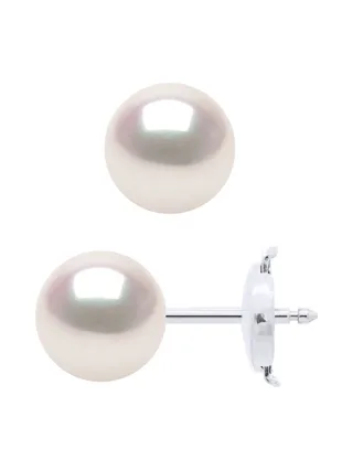 Boucles d'Oreilles Véritables Perles Akoya Rondes 7-8 mm — Or Blanc 750 Millièmes 3
