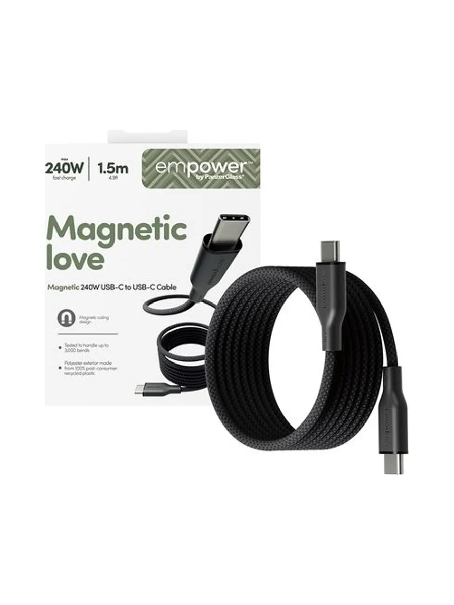 PanzerGlass empower™ by ® Magnetic 240W USB-C to USB-C Cable | USB 2.0 | 1.5M | Space Black USB cable 5
