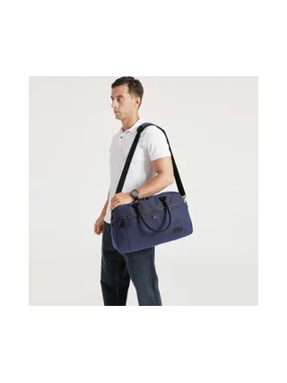 BART - Sac week-end en cuir véritable et toile enduite - Bleu 2