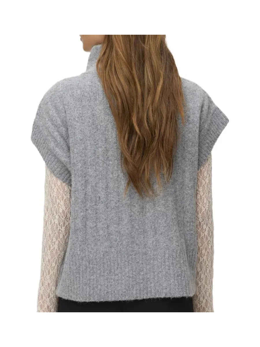 Gilet sans manches maille femme Gris Vero Moda Highneck 3