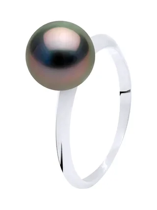 Bague Jonc Véritable Perle de Tahiti Ronde 8-9 mm — Or Blanc 375 Millièmes 2