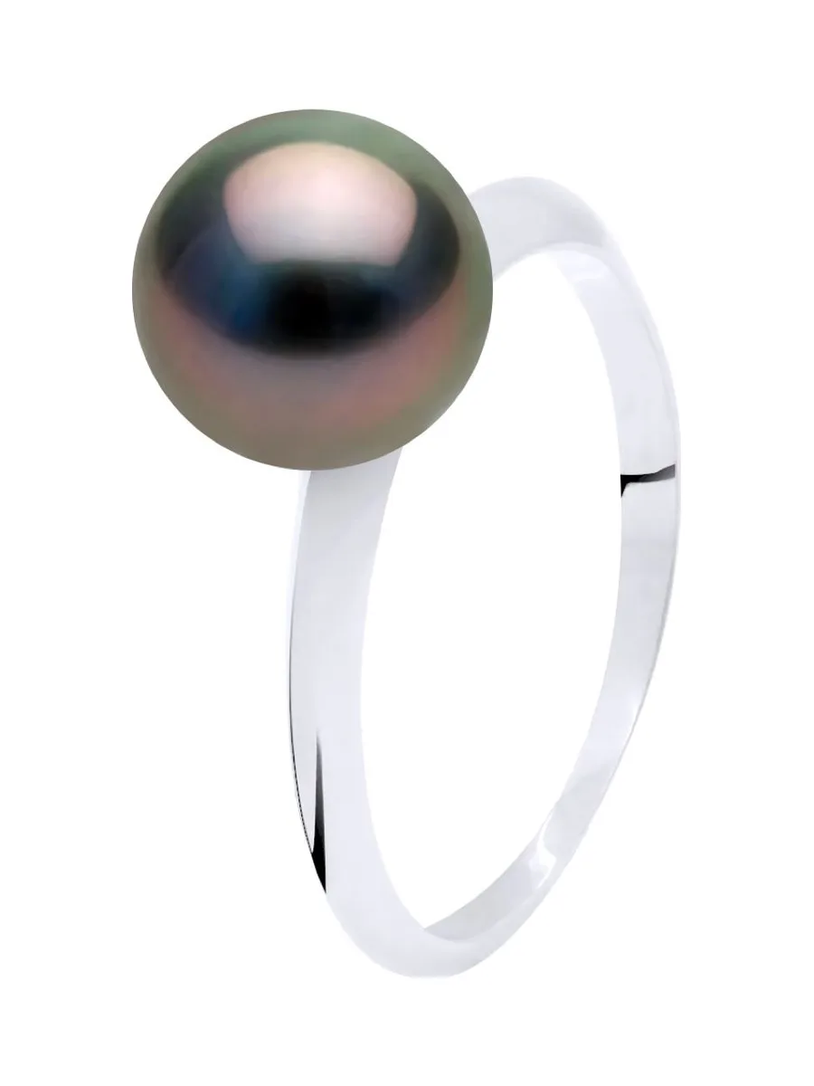 Bague Jonc Véritable Perle de Tahiti Ronde 8-9 mm — Or Blanc 375 Millièmes 2