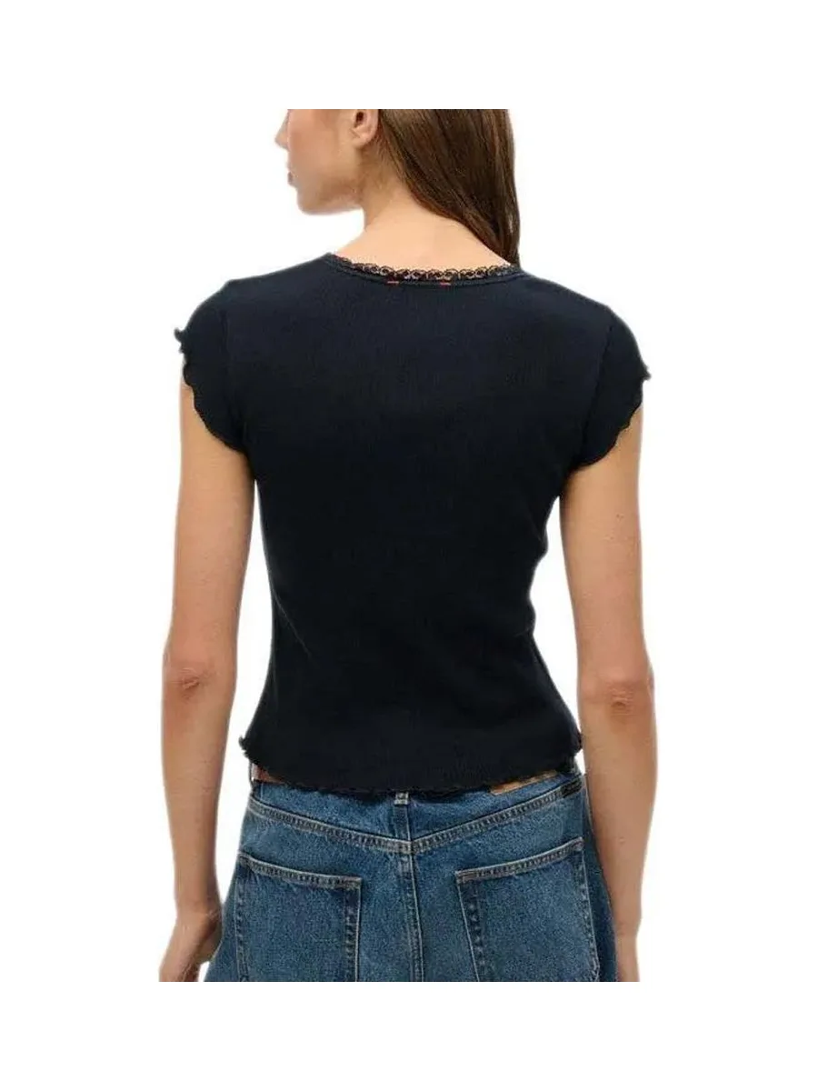 T-Shirt Noir Femme Superdry Essential Square 2