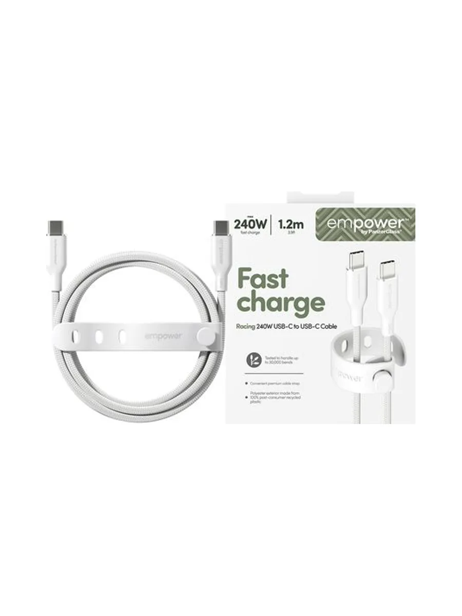 PanzerGlass empower™ by ® Racing 240W USB-C to USB-C Cable | USB 2.0 | 1.2M | Silver White USB cable 2