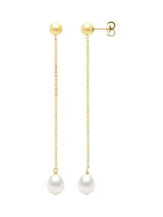 Boucles d'Oreilles Pendantes Véritables Perles de Culture d'Eau Douce Poires 7-8 mm — Vermeil 1