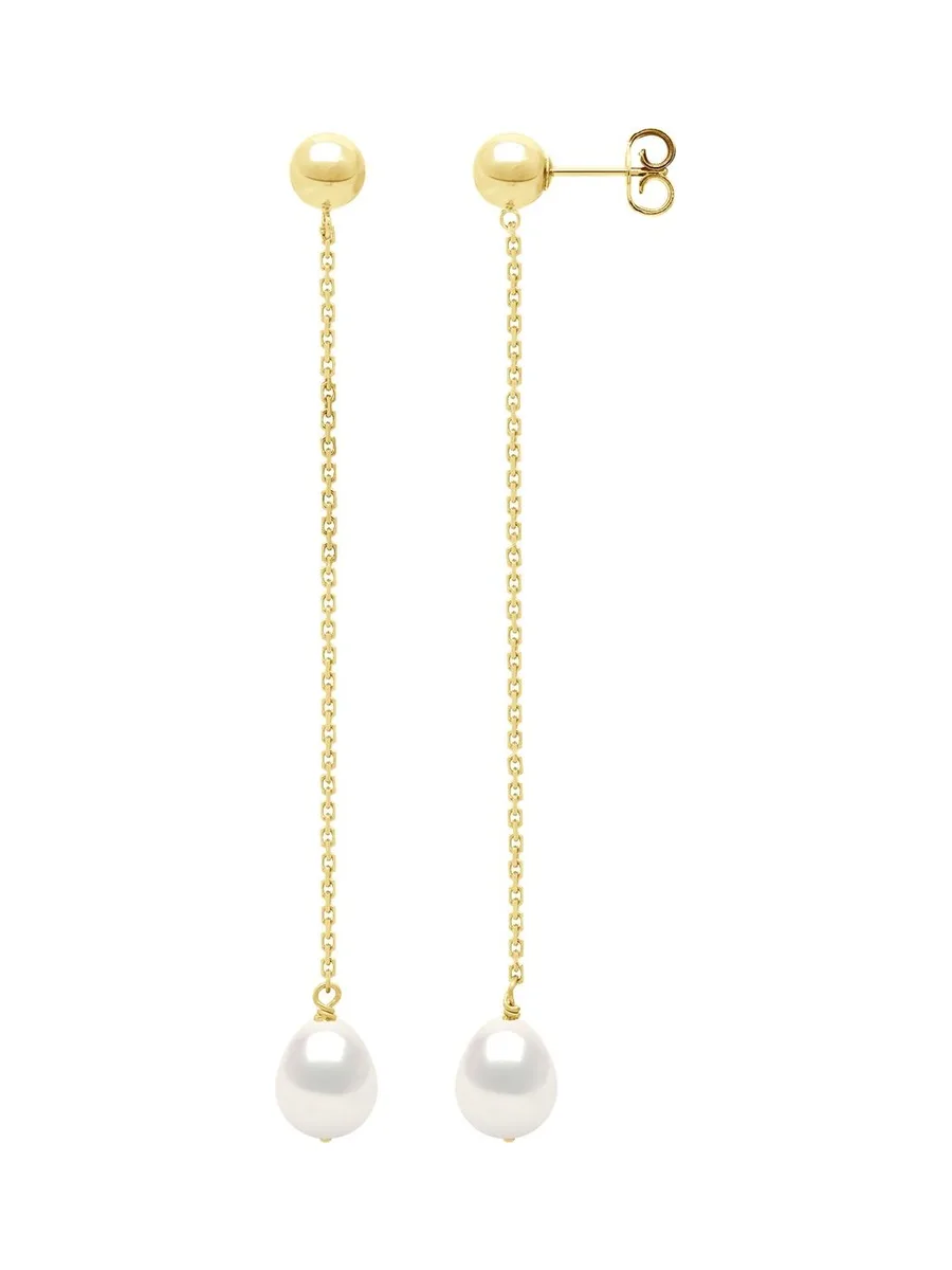 Boucles d'Oreilles Pendantes Véritables Perles de Culture d'Eau Douce Poires 7-8 mm — Vermeil 1