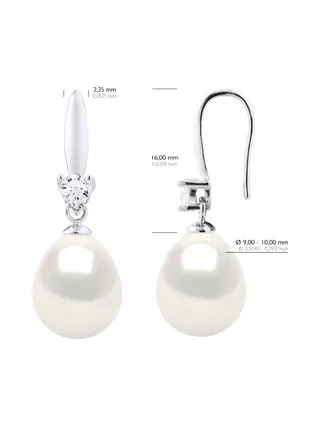 Boucles d'Oreilles Véritables Perles d'Eau Douce Poires 9-10 mm — Argent 925 Millièmes 2