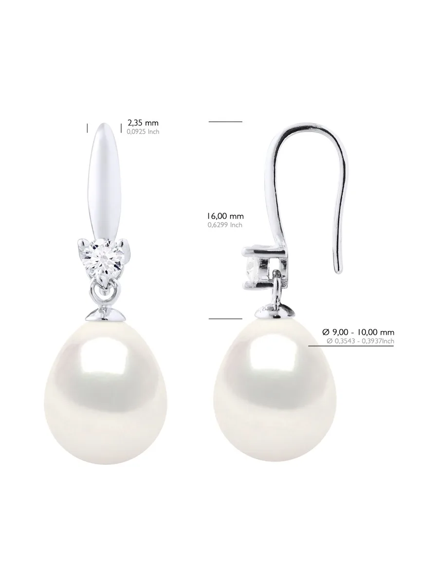 Boucles d'Oreilles Véritables Perles d'Eau Douce Poires 9-10 mm — Argent 925 Millièmes 2