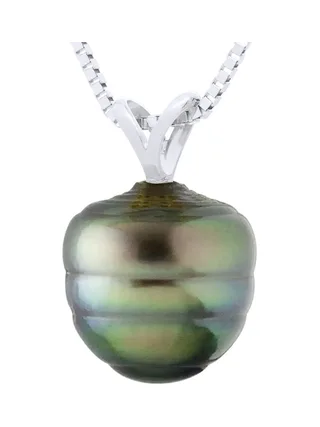 Pendentif Bélière Articulée Véritable Perle de Tahiti Cerclée 9-10 mm — Or Blanc 750 Millièmes 1