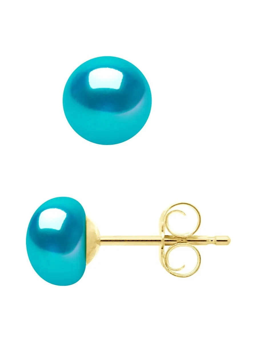 Boucles d'Oreilles Véritables Perles de Culture d'Eau Douce Boutons 6-7 mm — Or Jaune 375 Millièmes 1