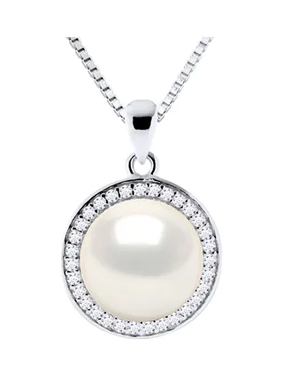Collier Véritable Perle d'Eau Douce Bouton 10-11 mm — Argent 925 Millièmes Rhodié — 1.5 cm 1