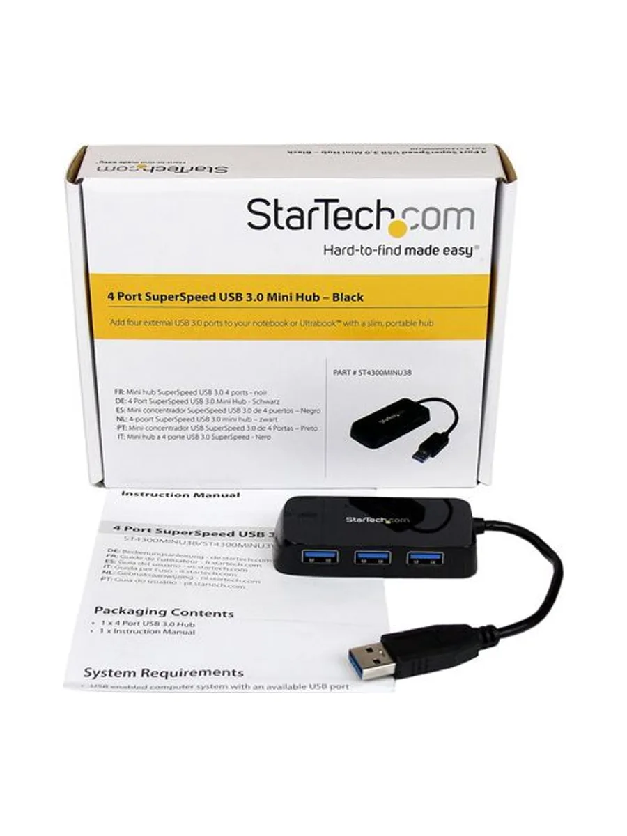 Portable 4 Port Mini USB 3.0 Hub - Black 5