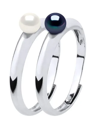 Bague Jonc Véritables Perles de Culture d'Eau Douce Boutons 4-5 mm — Argent 925 Millièmes Rhodié 1