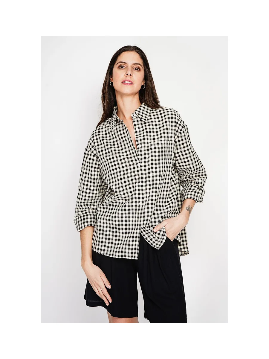 Chemise longue coupe oversize Poche poitrine à manches longues à carreaux 13