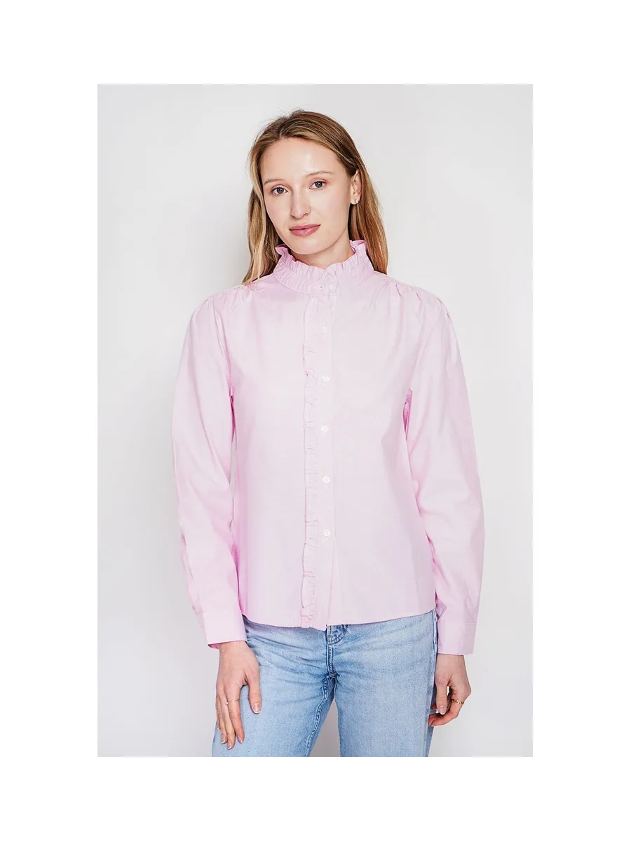 Chemise col montant rayée à manches longues boutonnée devant 16