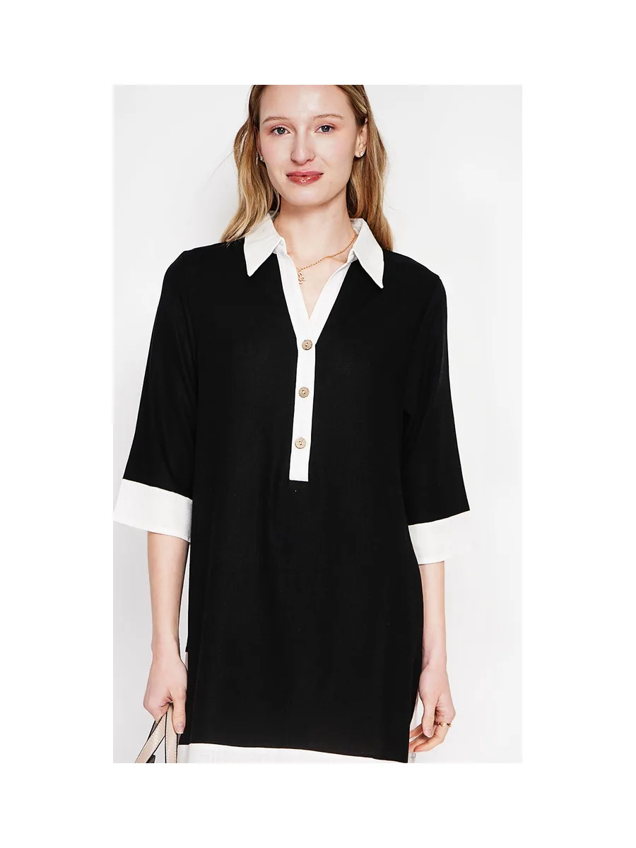 Robe chemise bi-couleur designer boutonnée devant à manche 3/4 15