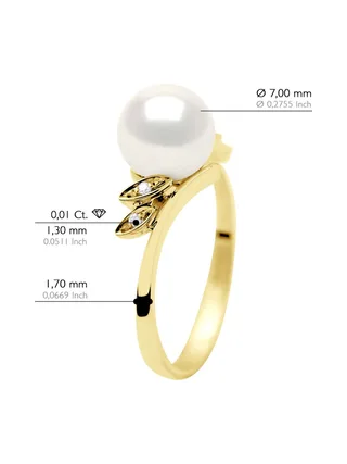 Bague Véritable Perle d'Eau Douce Ronde 7-8 mm Diamants 0.04 ct — Or Jaune 375 Millièmes 2
