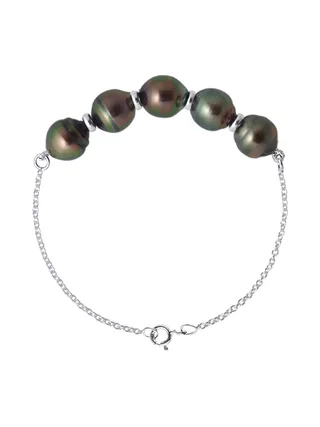 Bracelet Véritables Perles de Tahiti Cerclées 8-9 mm — Or Blanc 375 Millièmes — 42 cm 1