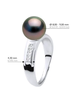 Bague Jonc Véritable Perle de Tahiti Ronde 8-9 mm — Argent 925 Millièmes Rhodié 2