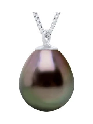 Collier Véritable Perle de Tahiti Poire 9-10 mm — Or Blanc 375 Millièmes — 42 cm 1