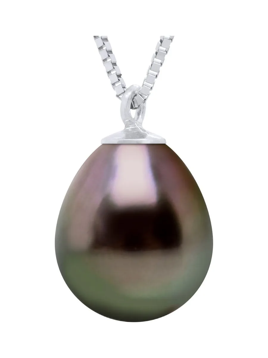 Collier Véritable Perle de Tahiti Poire 9-10 mm — Or Blanc 375 Millièmes — 42 cm 1