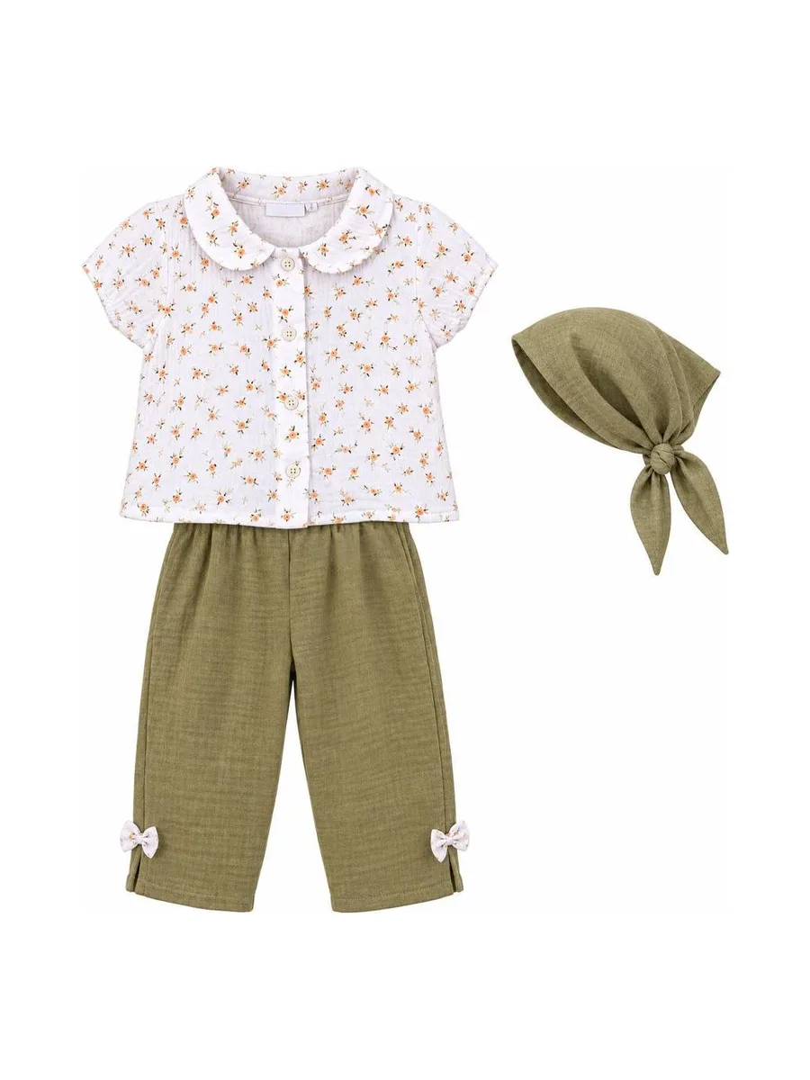 Ensemble Blanc/Kaki Fille P'tit Mome Iris 2