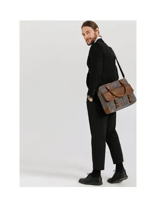 MICK - Sacoche en cuir véritable et toile enduite - Bleu 21