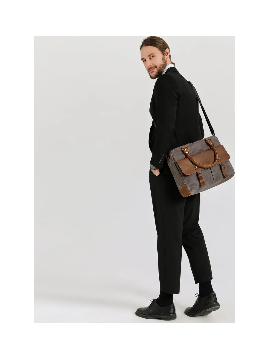 MICK - Sacoche en cuir véritable et toile enduite - Bleu 53