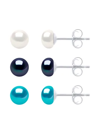 Boucles d'Oreilles Véritables Perles de Culture d'Eau Douce 5-6 mm — Argent 925 Millièmes 1