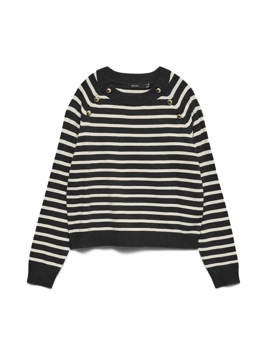 Pull à Rayures Noir/Blanc Femme Vero Moda Happy Button 2